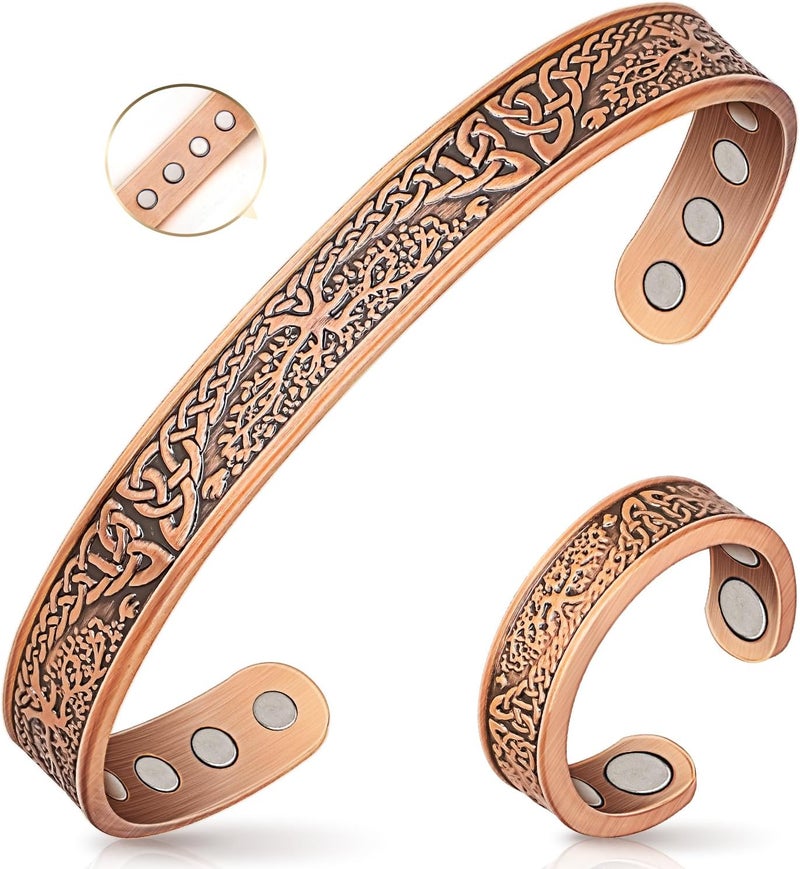 Auramag Copper Bracelets for Women, Lymphatic Drainage Magnetic Bracelets & Magnetic Thumb Ring with 3500 Gauss Magnets, 100% Pure Copper Jewelry Gift - Image 1